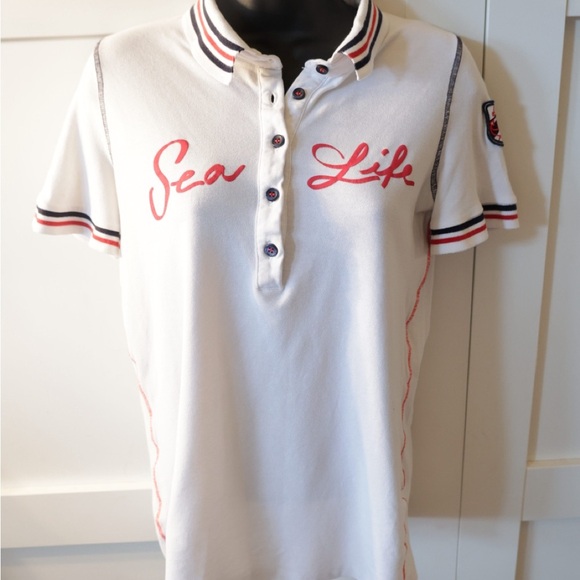 White Polo Shirt with Red Sea Life Embroidery - Picture 2 of 8